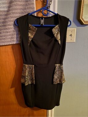 Soprano Black Mini Dress with Metallic Gold Accents